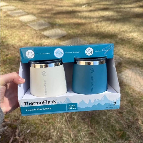 ThermoFlask Insulated Wine Tumbler Set - Cream and Blue - Picture 1 of 2